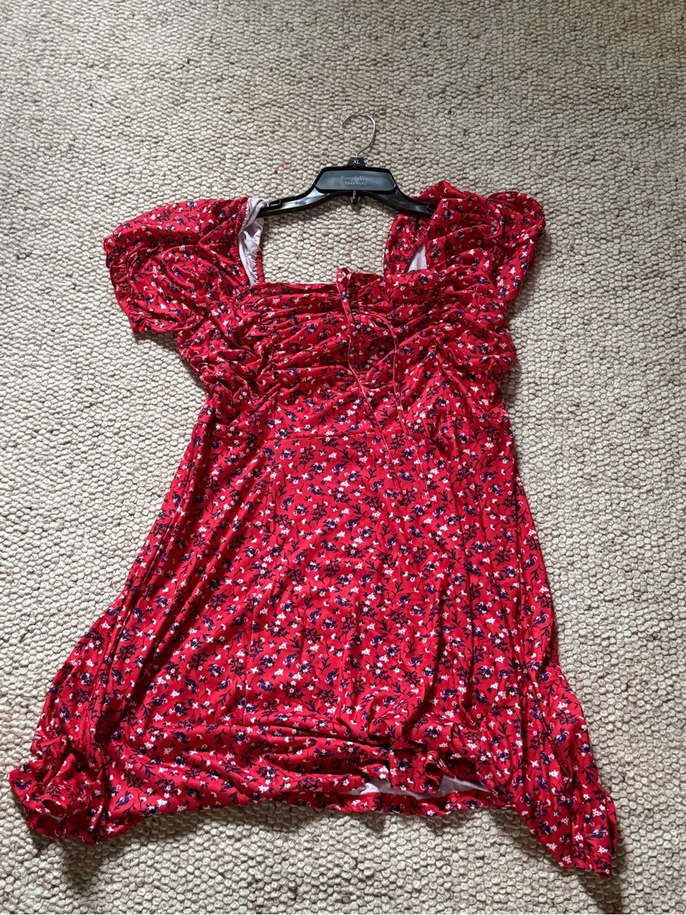 Red Floral Puff Sleeve Dress
